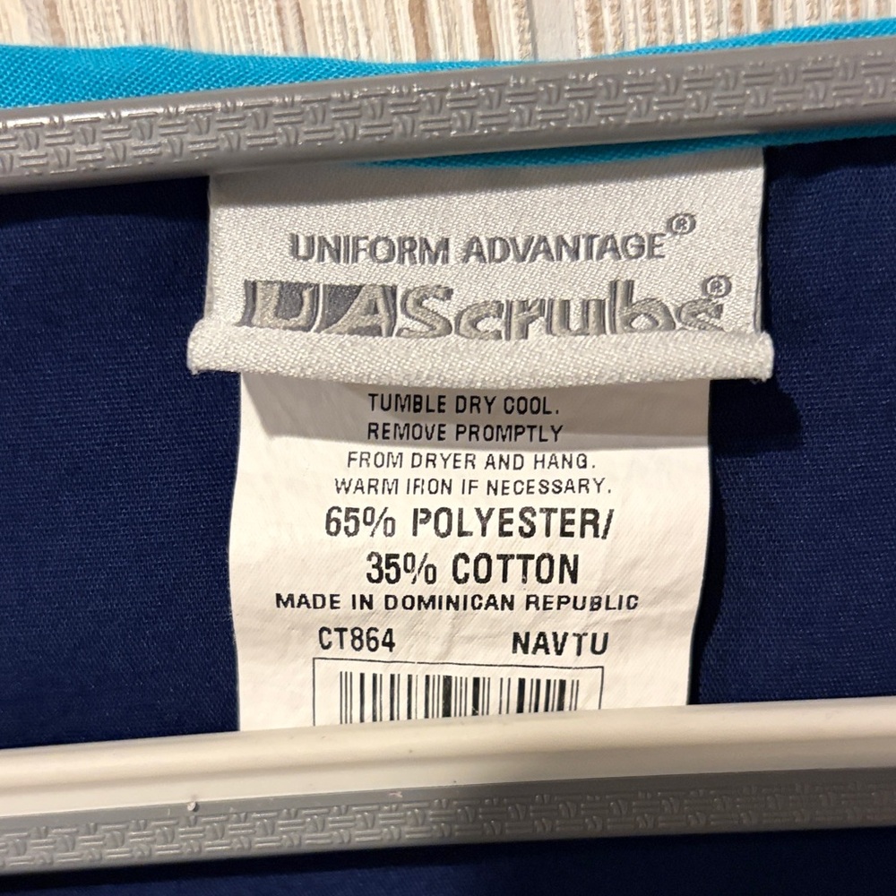 Uniform Advantage Navy and Teal V-Neck Women's Scrub Top - Picture 2 of 3